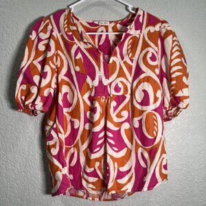 Christian Siriano Top Womens‎ S Pink Orange Linen Balloon Sleeve Peasant Resort